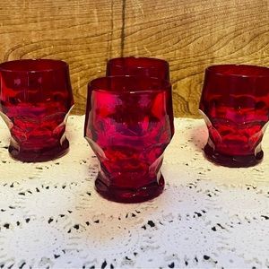 VINTAGE VIKING GEORGIAN RUBY RED HONEYCOMB 5" GLASSES (LOT OF 4)
